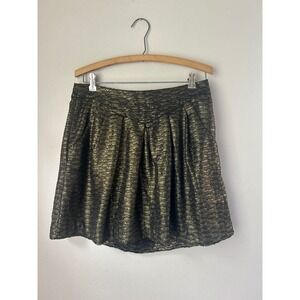GAP Womens Gold Black Metallic Textured Pleated Mini Skirt Party Cocktail Glam‎